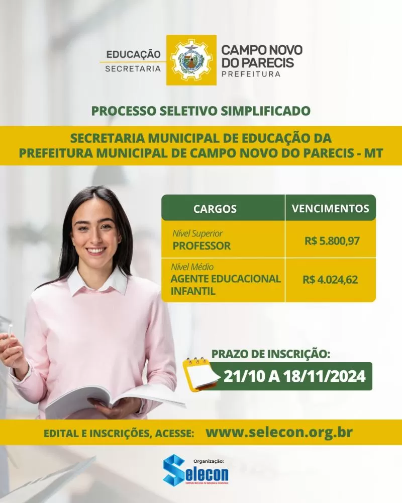 Processo seletivo para área da educação será aberto