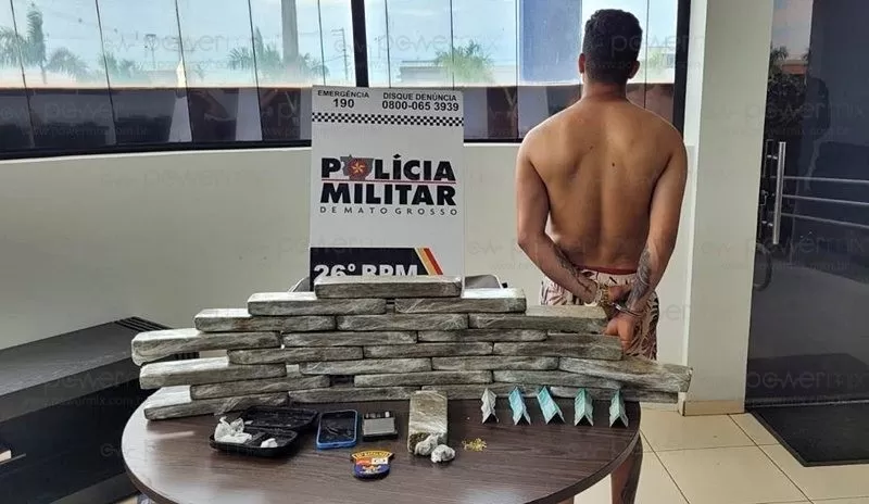 PM prende traficante de 31 anos e apreende mala com 23 tabletes de maconha em Nova Mutum/MT