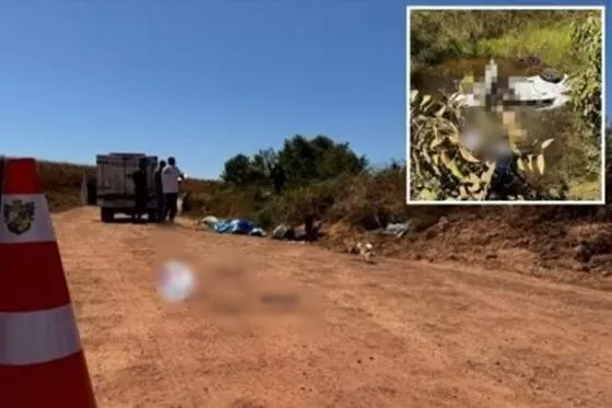 Mãe e filha morrem após carro capotar e cair em córrego em MT