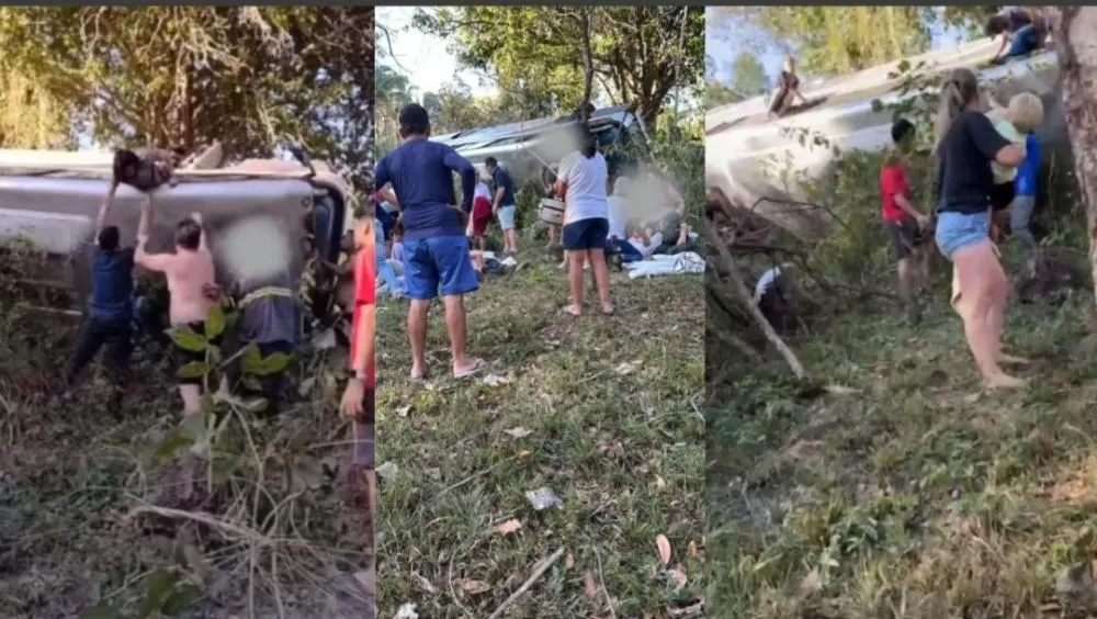 Micro-ônibus com passageiros de Sapezal cai em ribanceira na Serra de São Vicente; há mortos e feridos