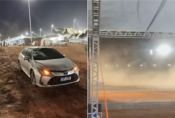 Vendaval derruba arquibancada e danifica carro em treino da Stock Car em Cuiabá
