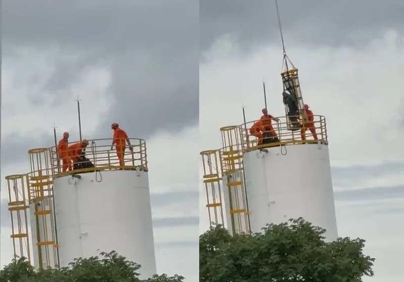 Bombeiros resgatam trabalhadores intoxicados em topo de caixa d’água em Cuiabá