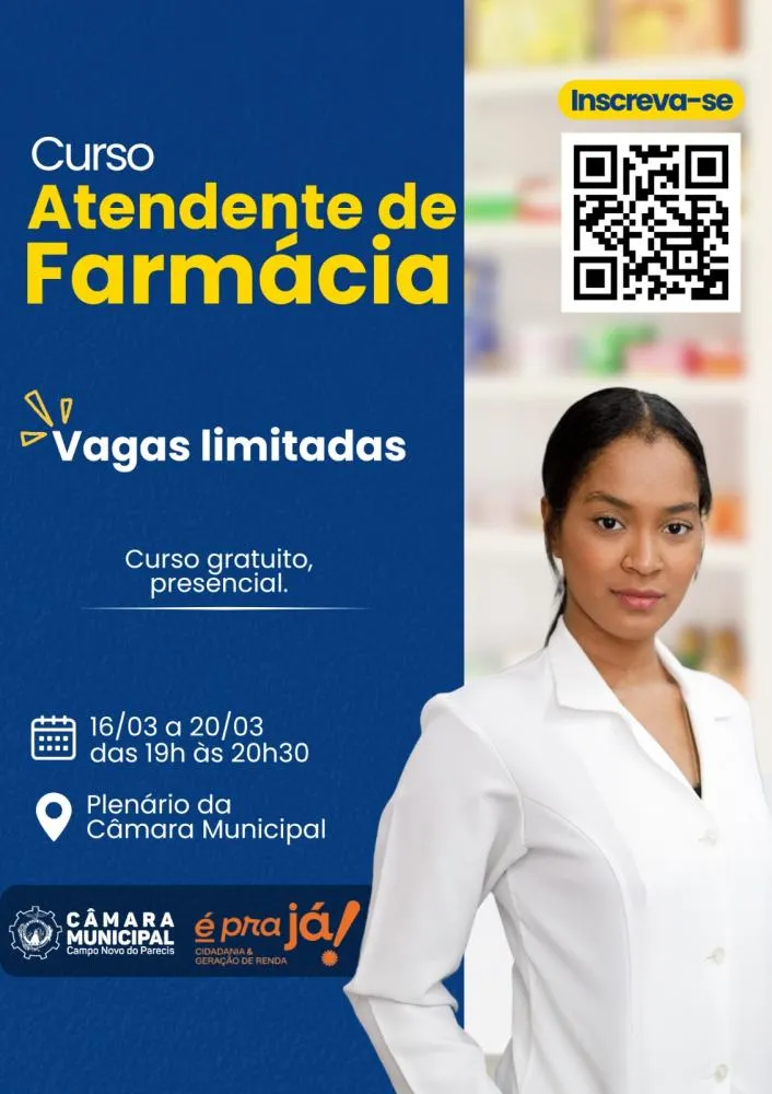 Câmara de Campo Novo do Parecis investe em qualificação e abre curso gratuito de Atendente de Farmácia