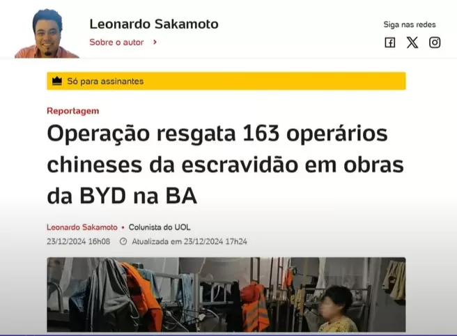 Operação resgata 163 operários chineses da escravidão em obras da BYD na Bahia 